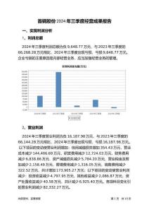首鋼股份2024年三季度經(jīng)營成果報告