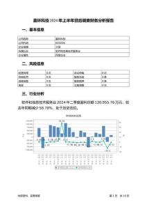 嘉環(huán)科技2024年上半年貸后調(diào)查財(cái)務(wù)分析報(bào)告