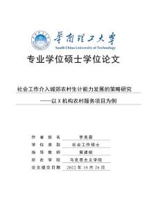 社會工作介入城郊農村生計能力發展的策略研究——以X機構農村服務項目為例