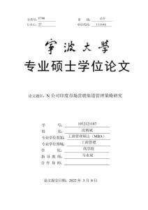 N公司印度市場營銷渠道管理策略研究
