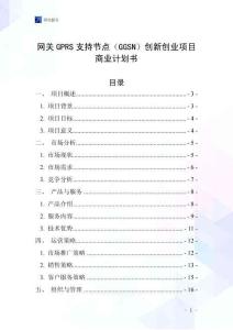 網關GPRS支持節點（GGSN）創新創業項目商業計劃書