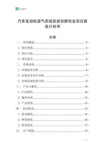 汽車(chē)發(fā)動(dòng)機(jī)進(jìn)氣系統(tǒng)改裝創(chuàng)新創(chuàng)業(yè)項(xiàng)目商業(yè)計(jì)劃書(shū)
