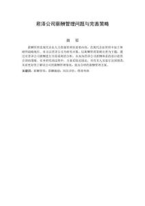 淺析君澤公司薪酬管理問題與完善策略分析研究   人力資源管理專業(yè)