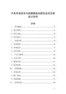 汽車外觀改色與貼膜服務創新創業項目商業計劃書
