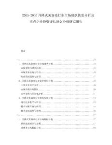 2025-2030升降式美容桌行業市場現狀供需分析及重點企業投資評估規劃分析研究報告