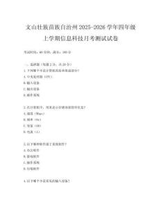 文山壯族苗族自治州2025-2026學(xué)年四年級(jí)上學(xué)期信息科技月考測(cè)試試卷