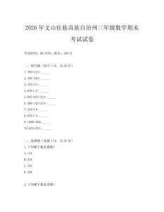 2026年文山壯族苗族自治州三年級(jí)數(shù)學(xué)期末考試試卷