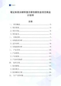 筆記本高分辨率顯示屏創(chuàng)新創(chuàng)業(yè)項(xiàng)目商業(yè)計(jì)劃書