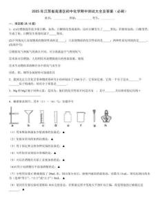 2025年江蘇省高港區初中化學期中測試大全及答案（必刷）