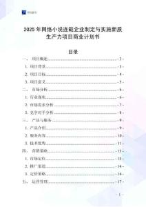 2025年網絡小說連載企業制定與實施新質生產力項目商業計劃書