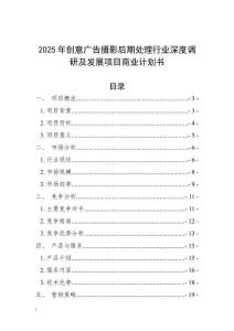 2025年創(chuàng)意廣告攝影后期處理行業(yè)深度調(diào)研及發(fā)展項目商業(yè)計劃書