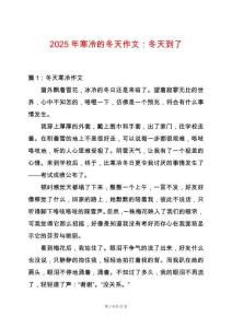 2025年寒冷的冬天作文：冬天到了