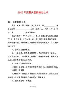 2025年完整夫妻離婚協議書