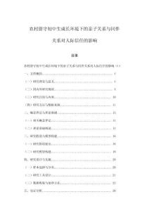 農村留守初中生成長環境下的親子關系與同伴關系對人際信任的影響