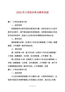 2025年小學(xué)武術(shù)單元教學(xué)安排