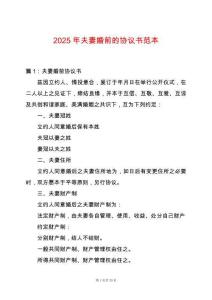 2025年夫妻婚前的協議書范本