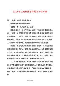2025年土地利用總體規(guī)劃工作方案