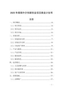 2025年保姆中介創新創業項目商業計劃書