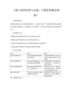 《蛋白質的結構與功能：生物基礎概念教案》
