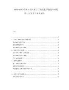 2025-2030中國互聯網醫療行業現狀評估及未來趨勢與投資方向研究報告