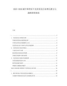 2025-2030碳中和背景下光伏發電行業增長潛力與戰略投資指南