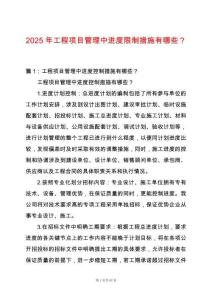 2025年工程項目管理中進度限制措施有哪些？