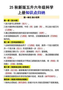 【2025秋新版】五升六年級(jí)科學(xué)上冊(cè)知識(shí)點(diǎn)歸納