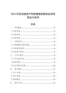 2025年區塊鏈資產風險管理創新創業項目商業計劃書