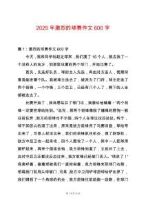 2025年激烈的球賽作文600字