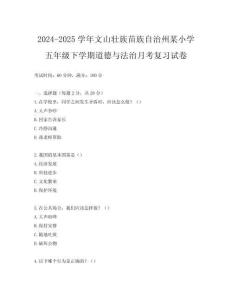 2024-2025學(xué)年文山壯族苗族自治州某小學(xué)五年級下學(xué)期道德與法治月考復(fù)習(xí)試卷