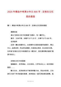 2025年精選中考滿分作文800字：定格在記憶里的畫面