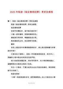 2025年陸游《臨安春雨初霽》賞析及感悟