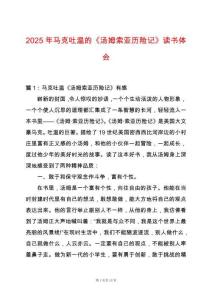 2025年馬克吐溫的《湯姆索亞歷險記》讀書體會