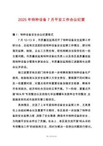 2025年特種設備7月平安工作會議紀要