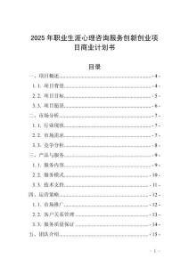 2025年職業生涯心理咨詢服務創新創業項目商業計劃書