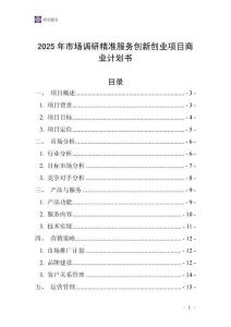 2025年市場調研精準服務創新創業項目商業計劃書