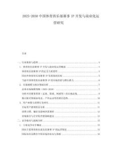 2025-2030中國體育俱樂部賽事IP開發與商業化運營研究
