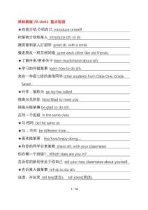 新教材7A重點單詞短語句子