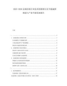 2025-2030金屬冶煉行業(yè)技術創(chuàng)新探討及節(jié)能減排規(guī)劃與產業(yè)升級發(fā)展報告