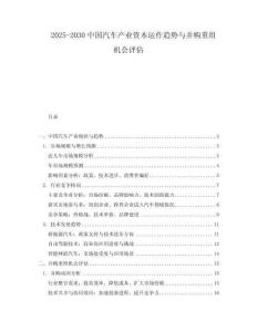 2025-2030中國汽車產業資本運作趨勢與并購重組機會評估
