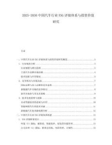 2025-2030中國汽車行業ESG評級體系與投資價值研究