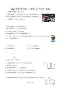 2024年安徽省合肥四十二中湖畔分校中考物理三模試卷+答案解析