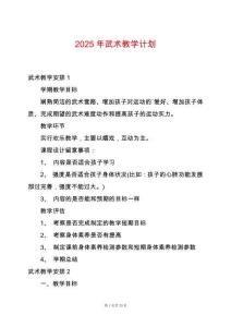 2025年武術(shù)教學(xué)計劃