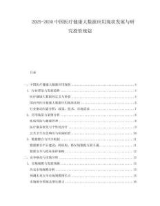 2025-2030中國醫療健康大數據應用現狀發展與研究投資規劃