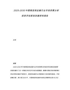 2025-2030中國物流和運輸行業市場供需分析投資評估規劃發展研究報告