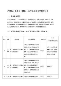 2025沪教版（全国）（2024）九年级上册化学教学计划