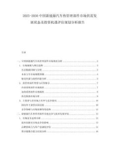 2025-2030中國新能源汽車熱管理部件市場供需發(fā)展?fàn)顟B(tài)及投資機遇評估規(guī)劃分析報告