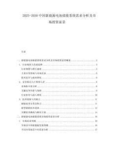 2025-2030中國新能源電池儲能系統(tǒng)需求分析及市場投資前景