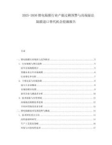 2025-2030鋰電隔膜行業產能過剩預警與高端濕法隔膜進口替代機會挖掘報告