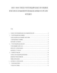 2025-2030全球及中國(guó)全固態(tài)鋰電池行業(yè)市場(chǎng)現(xiàn)狀供需分析及市場(chǎng)深度研究發(fā)展前景及規(guī)劃可行性分析研究報(bào)告